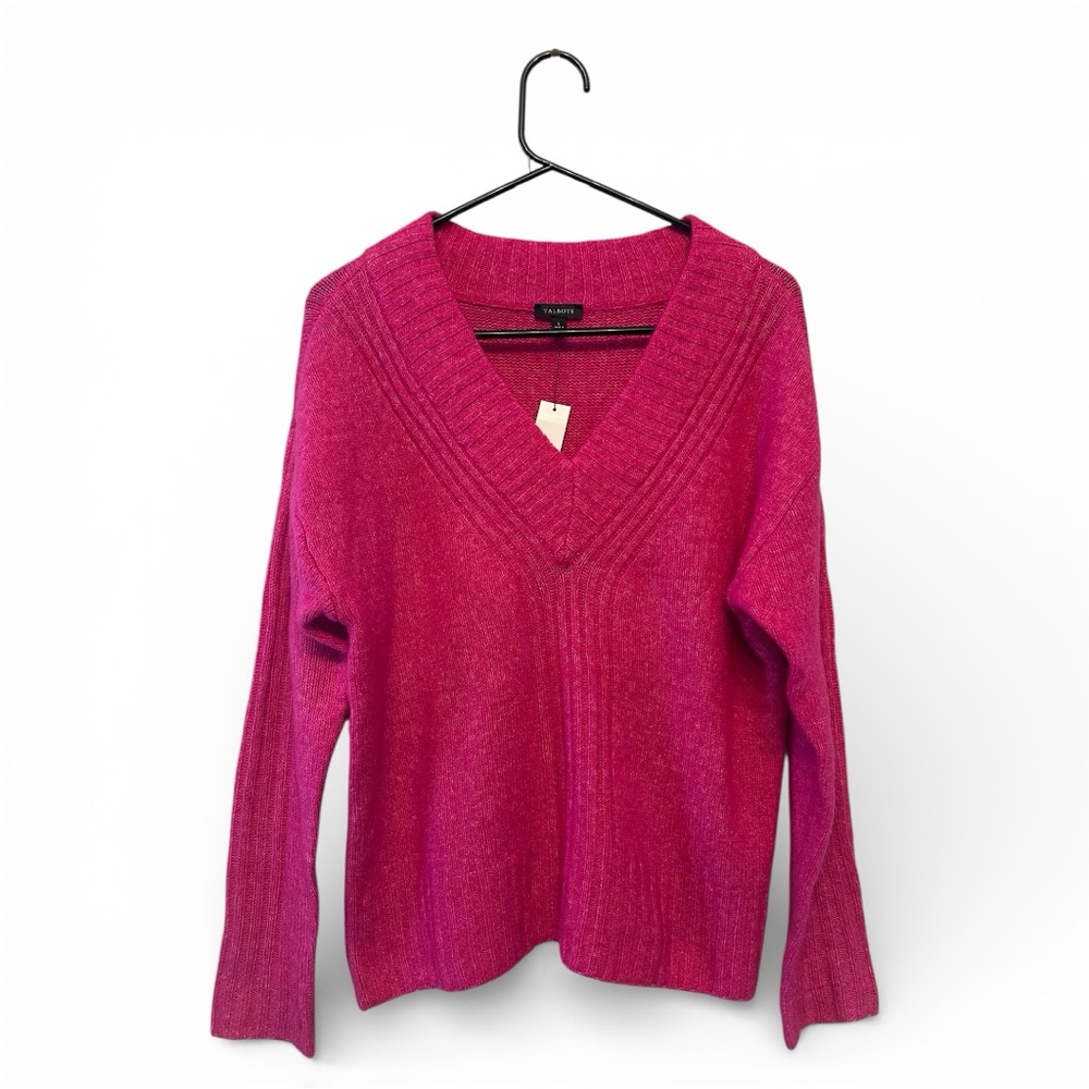 NWT Talbots Fuchsia Wool-Blend V-Neck Sweater Size Small